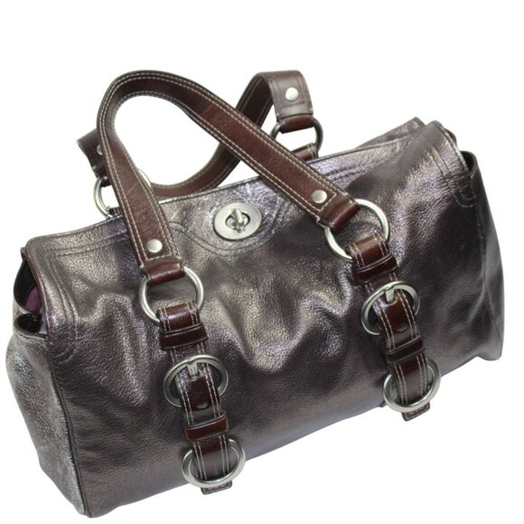 Coach Chelsea Silver Metallic Brown Accent Turn Lock Satchel - Picture 3 of 12